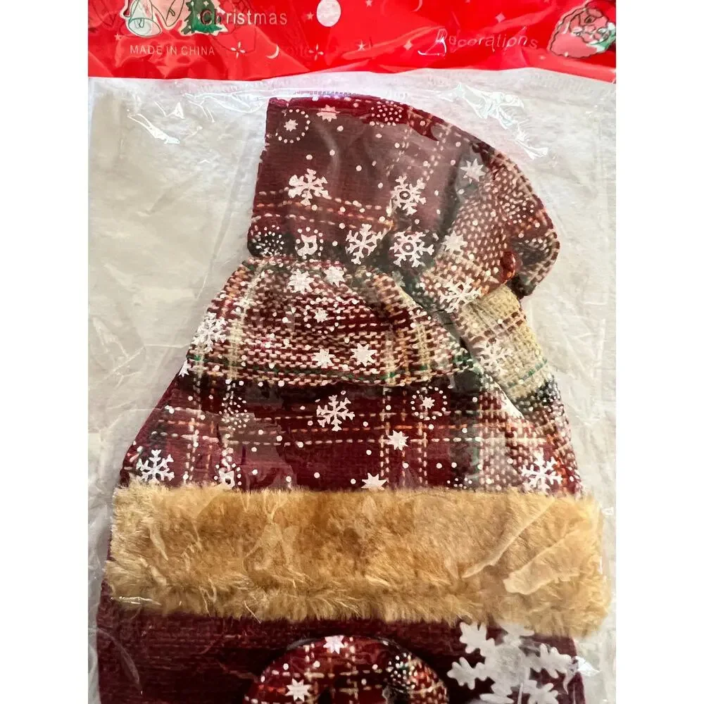 Set of 3 Christmas Bottle Gift Bags Santa Snowman Reindeer Rustic Holiday